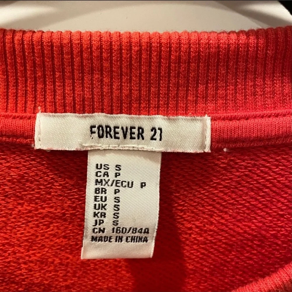 Forever 21 Red White Blue Crop New York Sweatshirt Racing Stripe S America USA